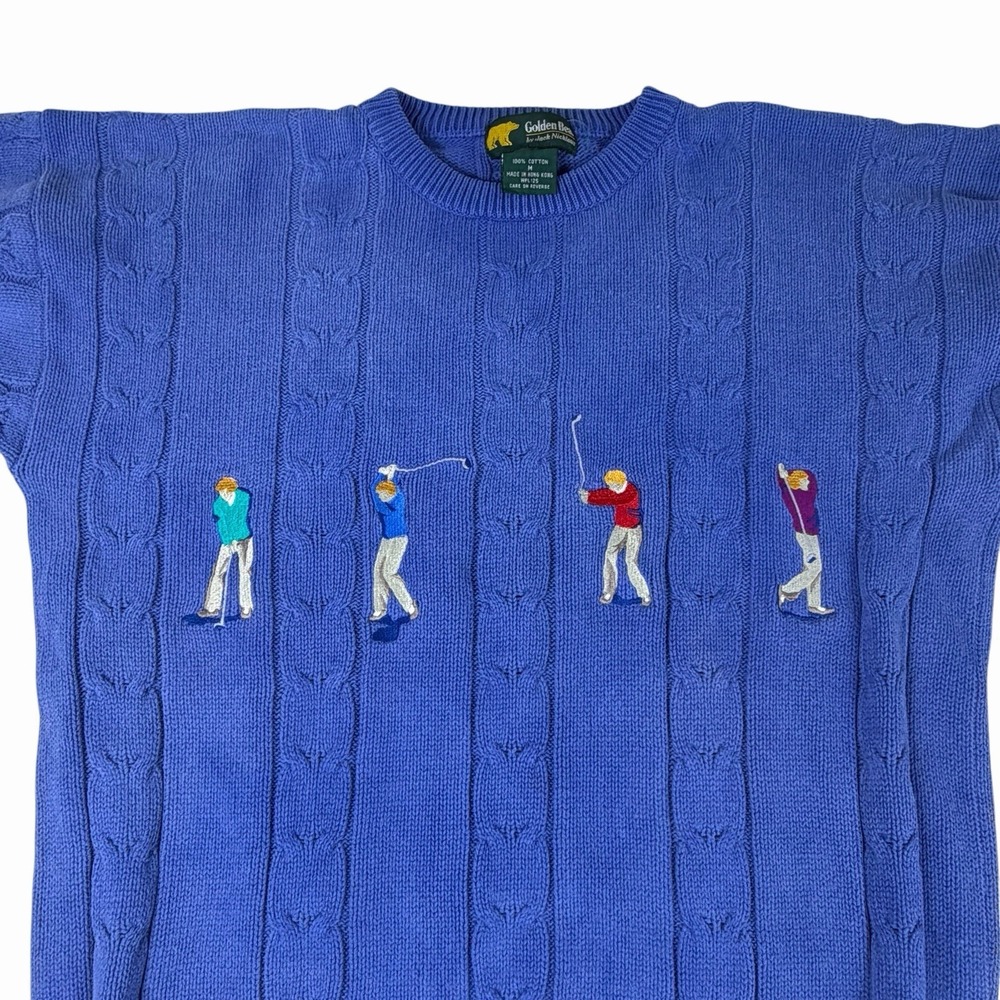 VTG Jack‎ Nicklaus Golden Bear Golf Sweater Blue Men's Medium Knit Golfer Preppy
